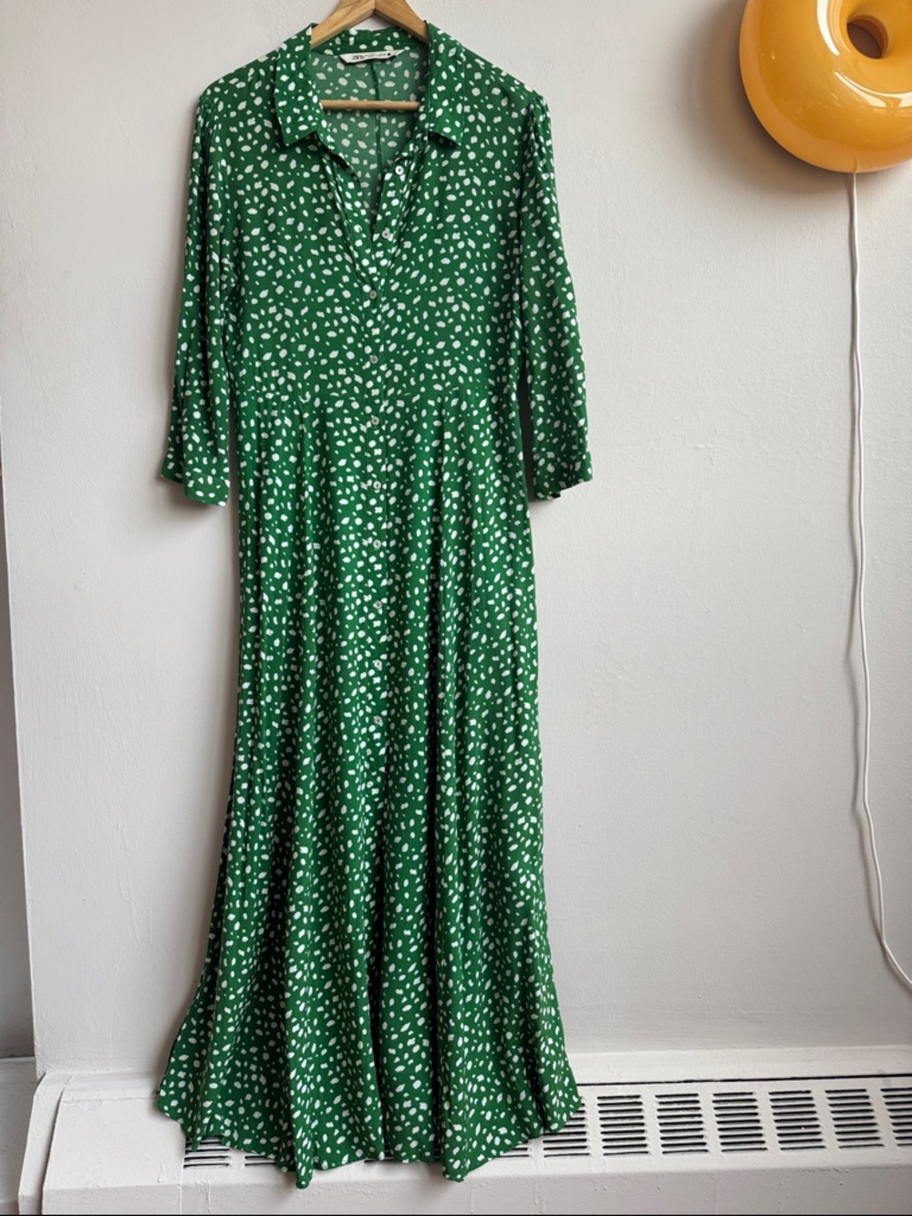 Zara Green Maxi Dress with White Dot Print